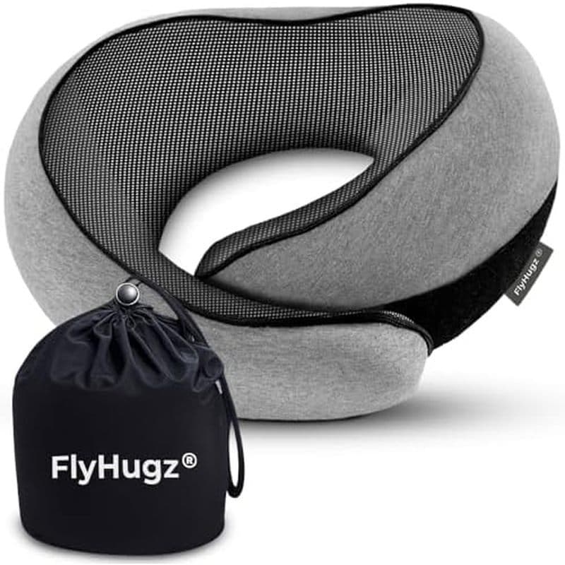FlyHugz ® Almofada De Viagem Para Pescoço De Espuma Viscoelástica Conforto Em Avião Design Compacto E Ergonômico Viagens