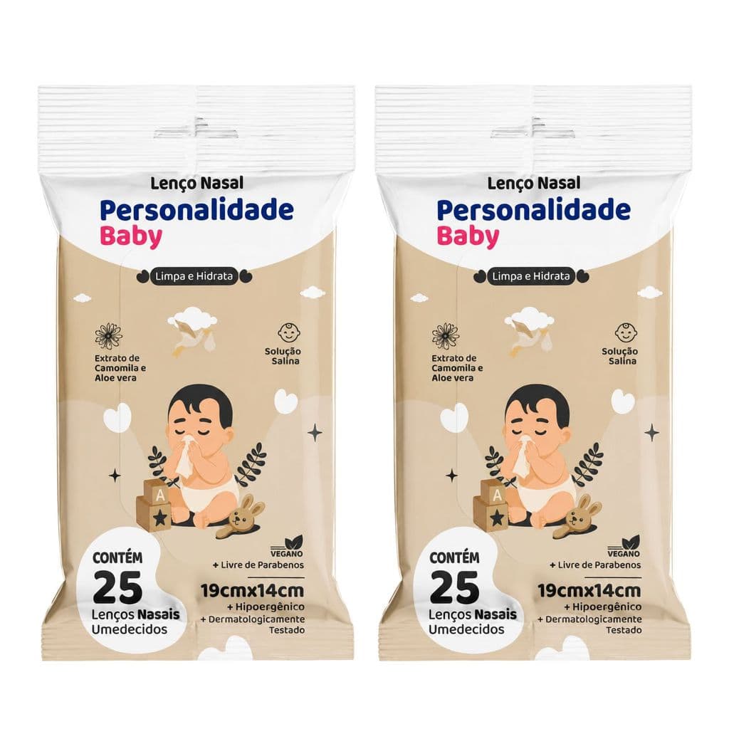 Kit C2 Lenço Umedecido Nasal Baby Personalidade 25 Unidades