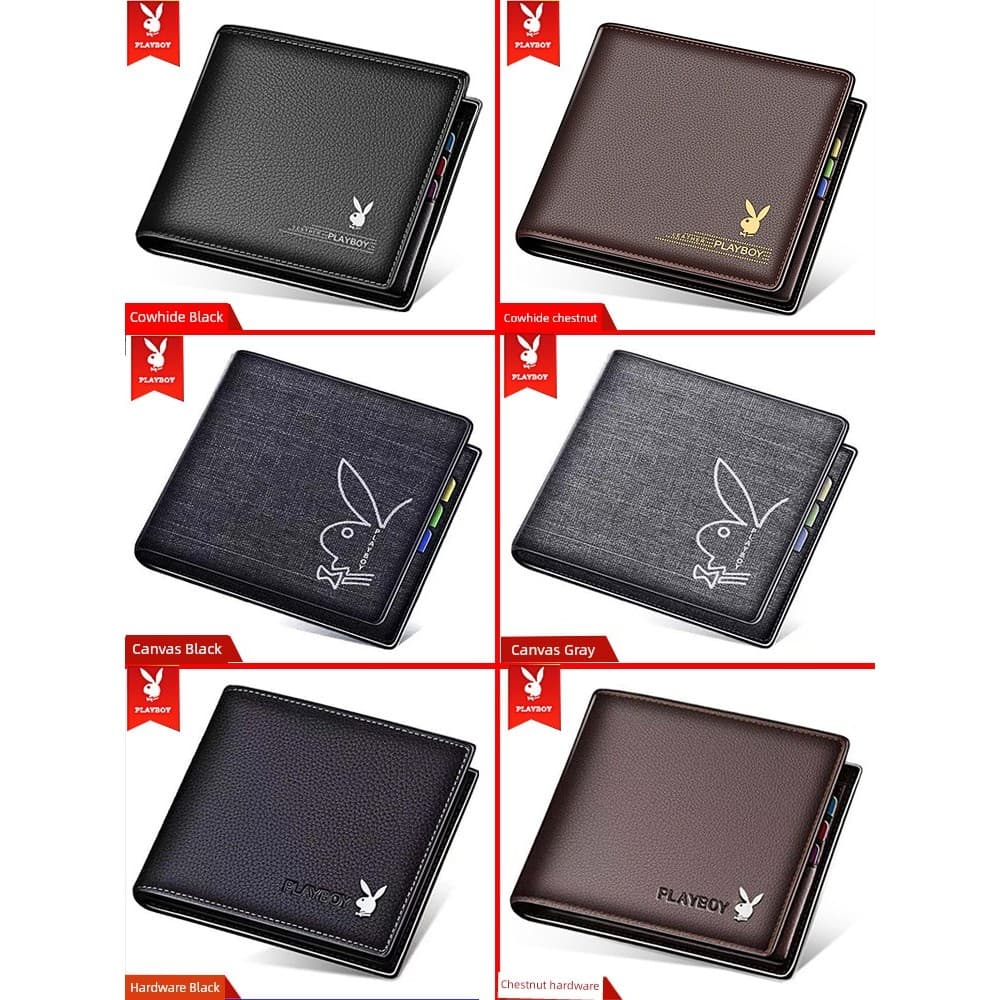 carteira masculina com ziper carteira masculina Playboy carteira curta de couro genuíno masculina 2024 novo estilo fino