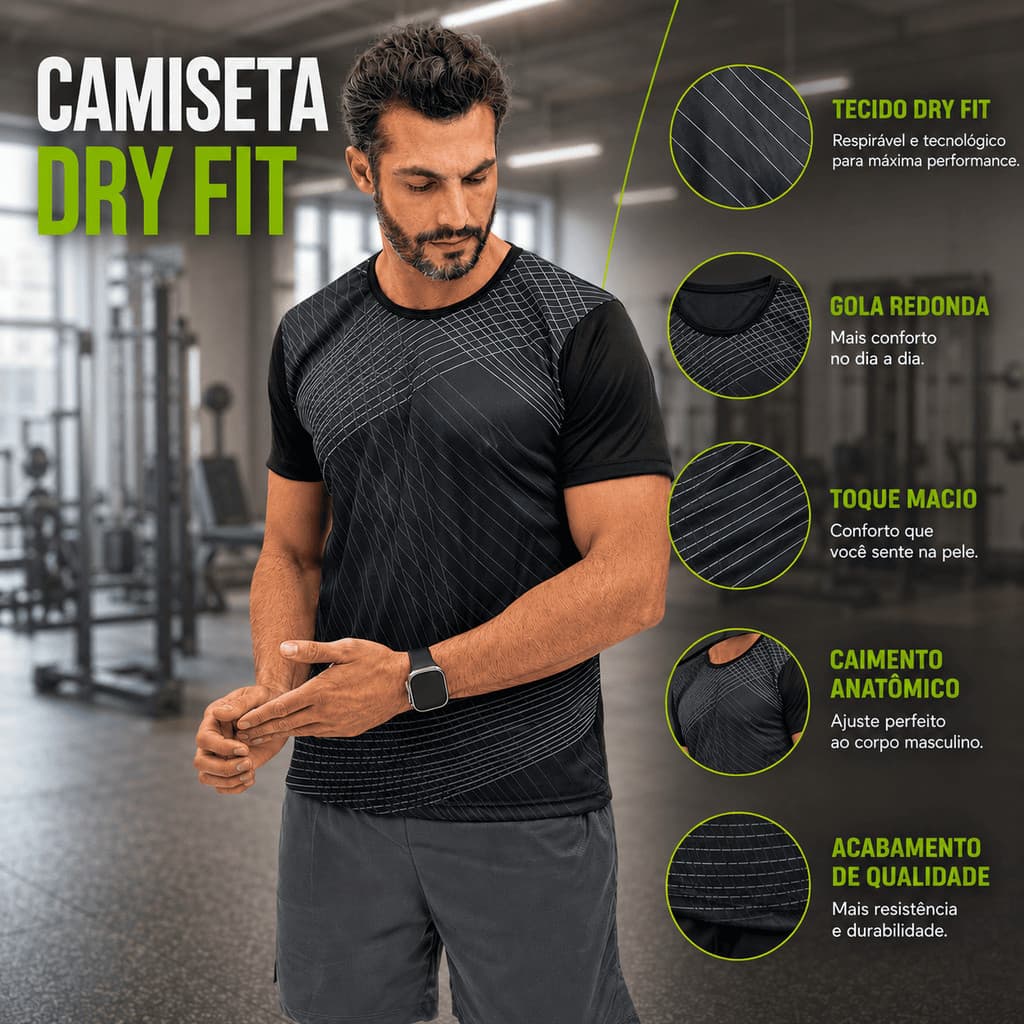 Camiseta Masculina Dry Fitness Treino Academia Respirável Leve Antitranspirante