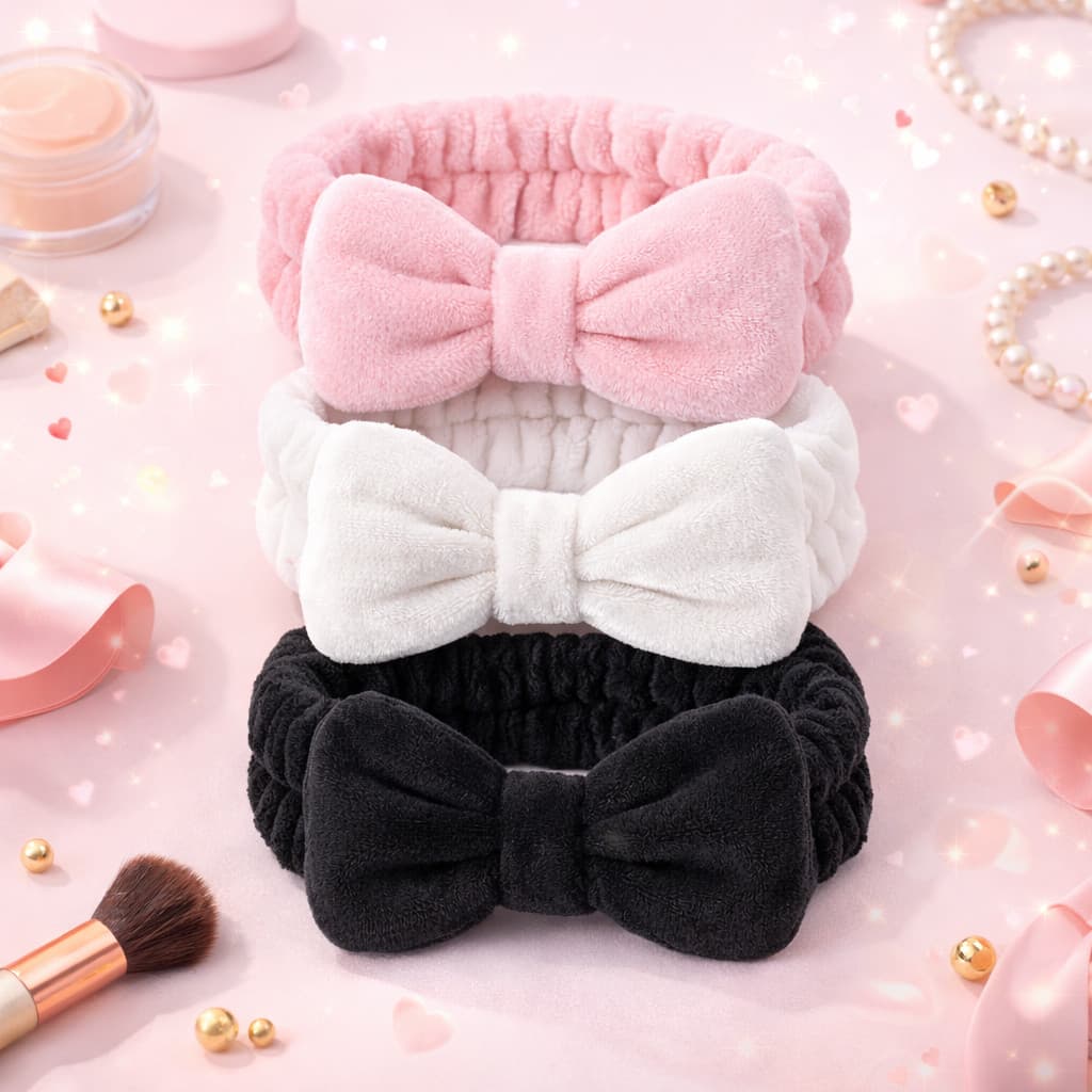 Faixa com laço tiara cabelo para maquiagem rosto make-up Premium