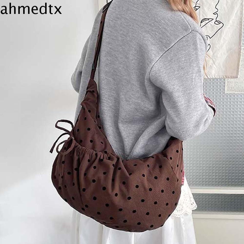 Bolsa Transversal com Decoração de Laço AHMEDTXB, Grande Capacidade, Design de Bolinhas, Alças Plissadas MZWG