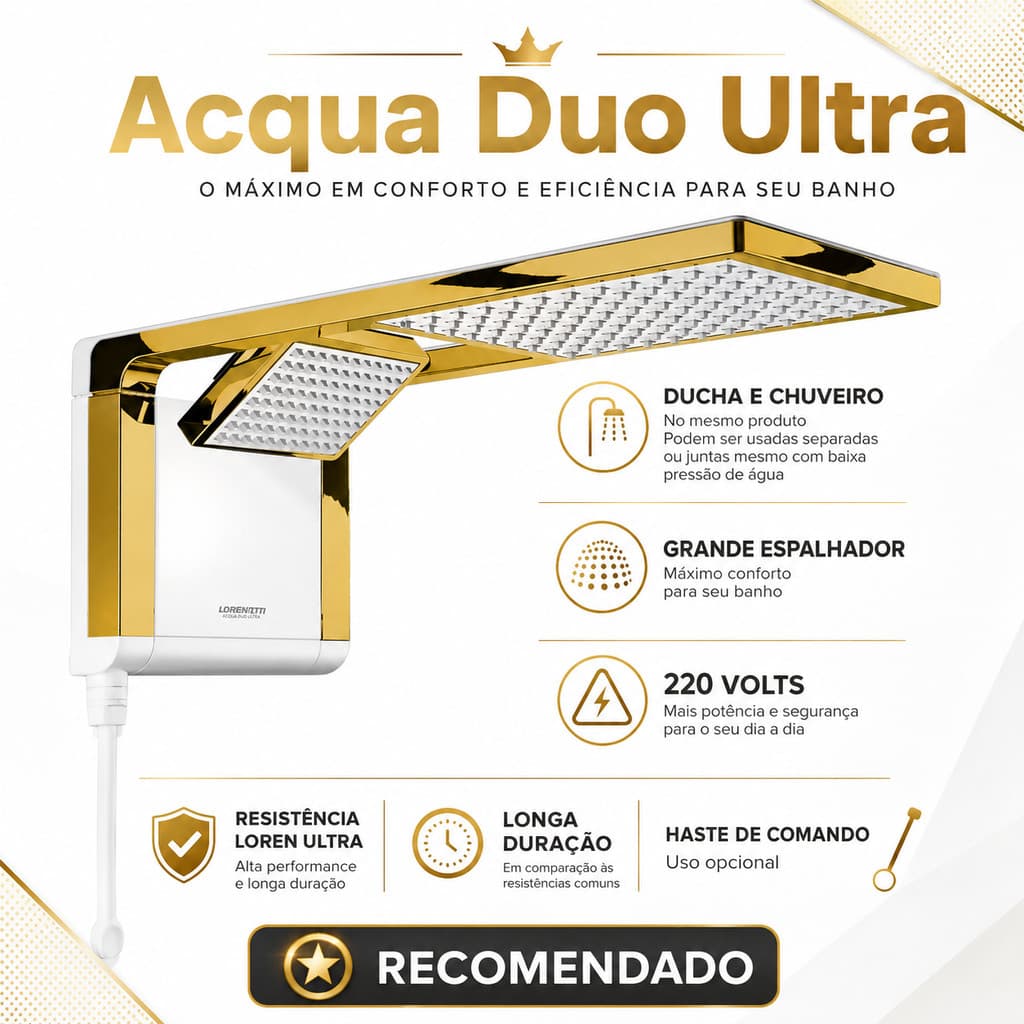 Chuveiro Acqua Duo Ultra Lorenzetti Branco Gold Press Plus Eletrônico