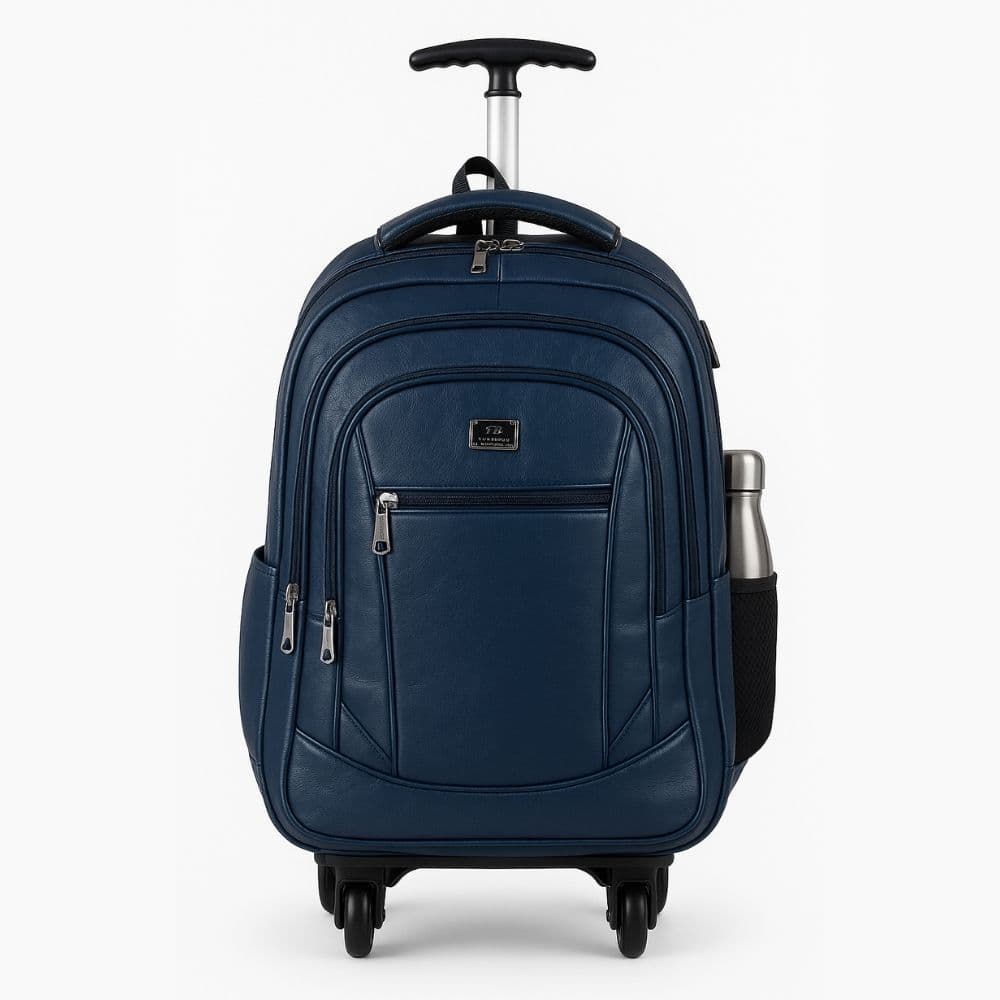 Mochila Couro Rodinha Notebook Executiva Universitária Luxo Azul