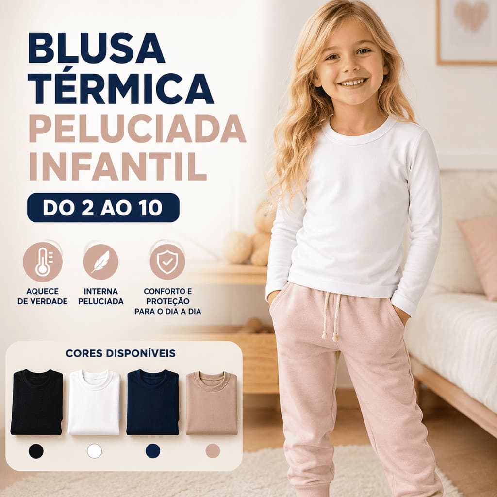 BLUSA TERMICA PELUCIADA INFANTIL | SEGUNDA PELE | MANGA LONGA | QUALIDADE PREMIUM