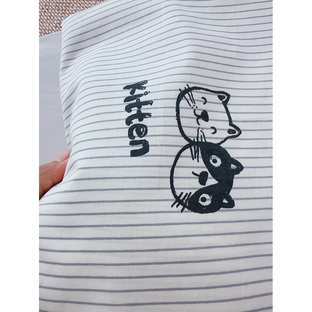 Arte simples cinza listrado gatinho 100% algodão folha única peça 40s sarja de algodão puro única colcha dupla capa