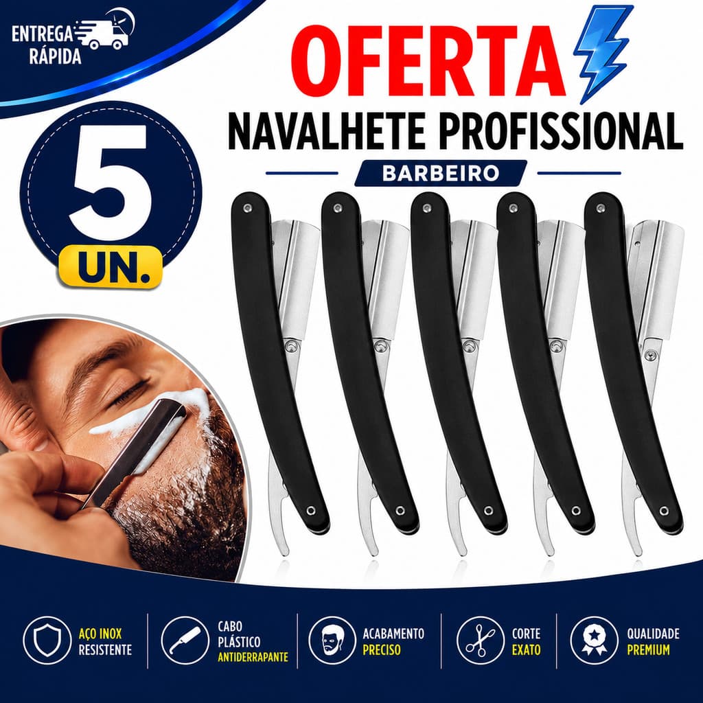 NAVALHA PROFISSIONAL INOX CABO RESISTENTE PARA BARBEARIA