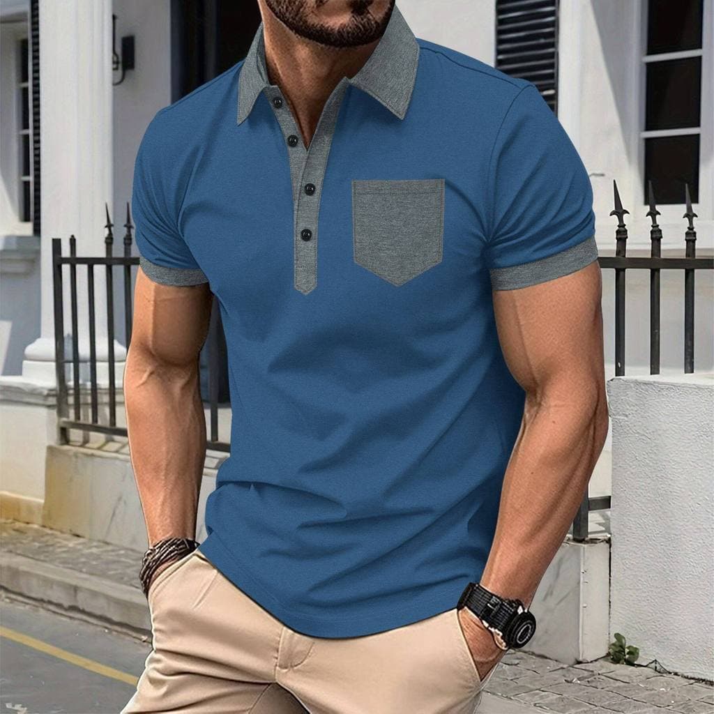 2026 comércio exterior novo estilo roupas masculinas Amazon europeu americano peito bolso lapela camisa POLO de manga cu