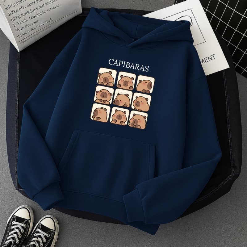 Moletom Canguru Feminino Blusa de Frio Fofa Tumblr Capivara Com Capuz