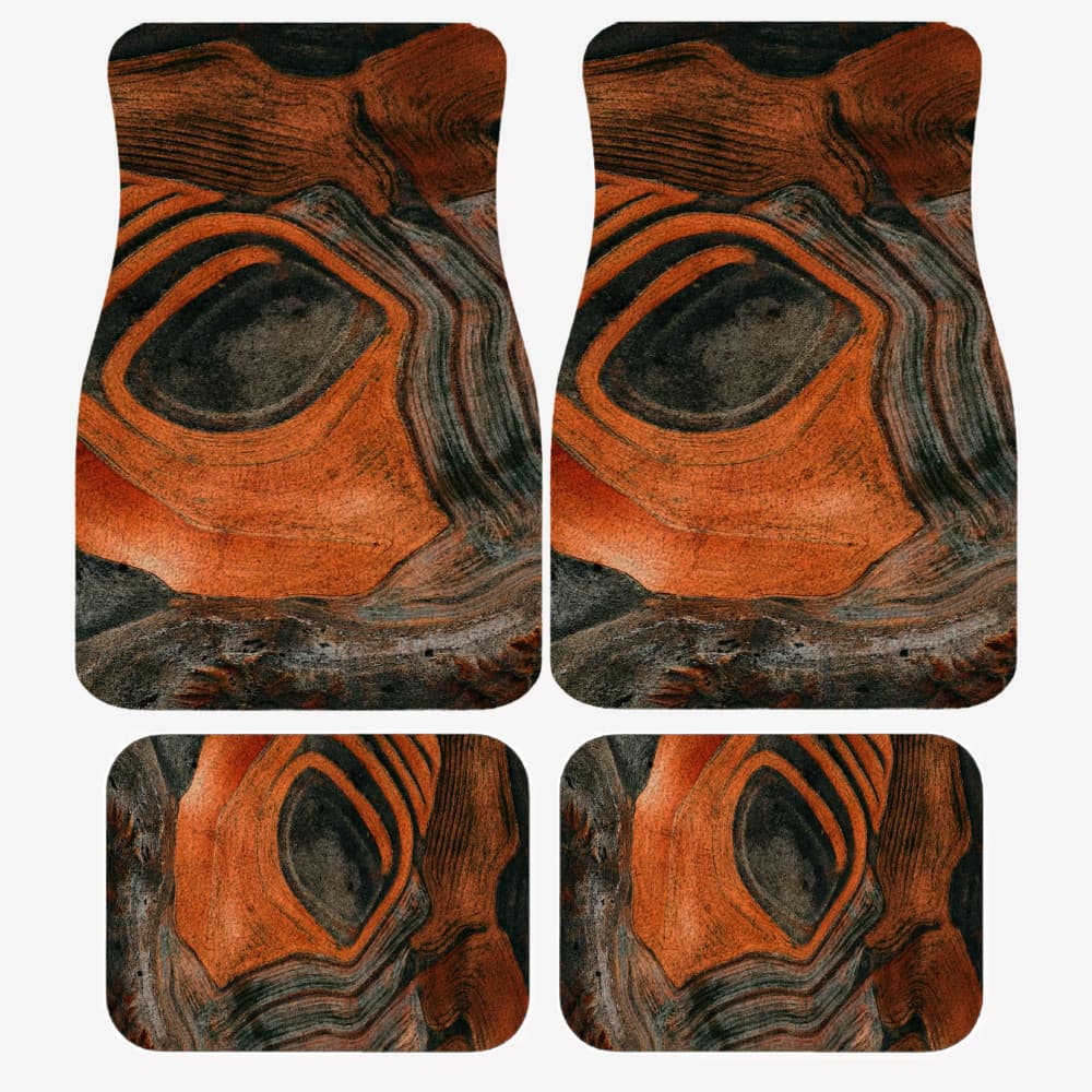 Tapetes abstratos para pés de carro com padrão de grão de madeira, conjunto de 4 peças de tapetes para pés de carro incl