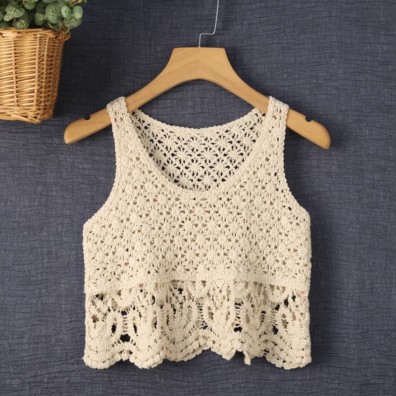 Crochê renda interior wear estilingue feminino estilo ocidental verão exterior usar fio de algodão curto All-Match flor