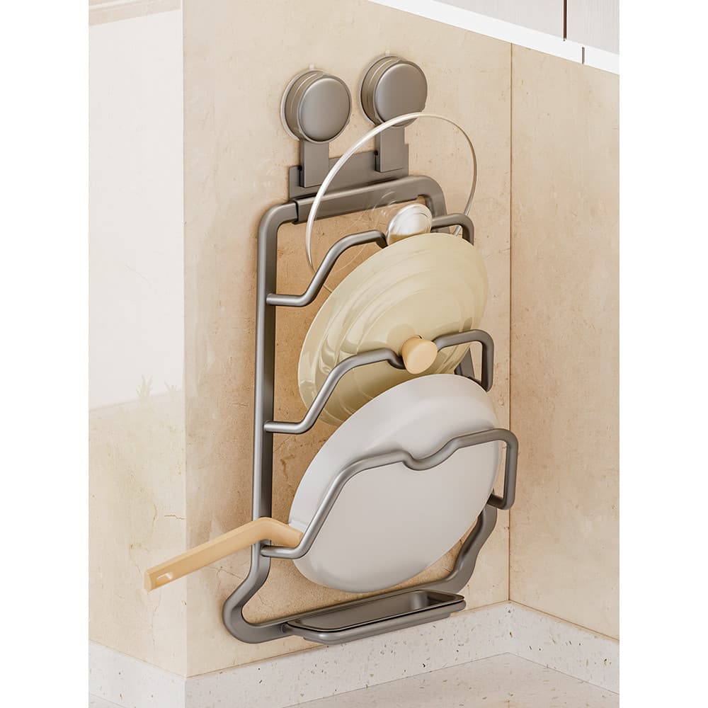Ventosa Rack para tampa de panela Rack de cozinha sem perfuração montado na parede Rack de armazenamento multifuncional