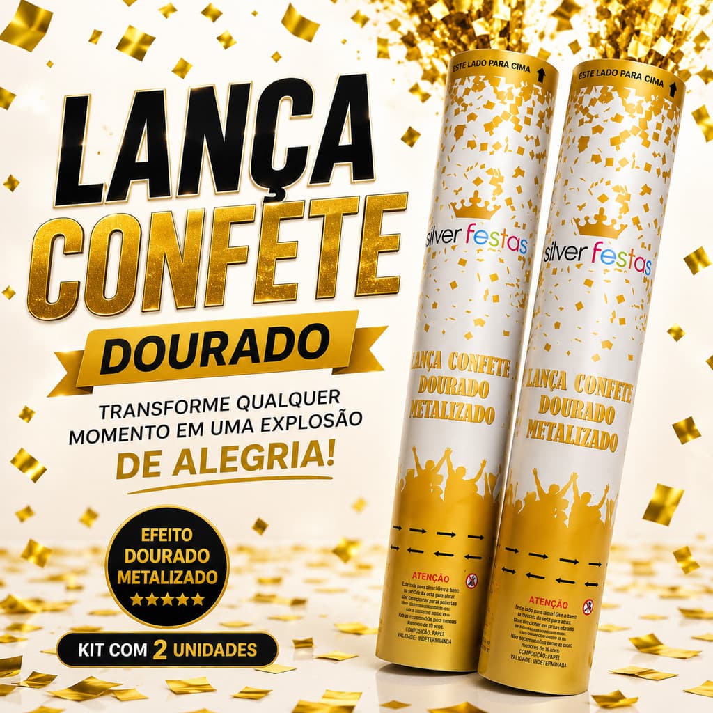 Lança Confete Dourado Metalizado 30cm Chuva Festa Kit 2