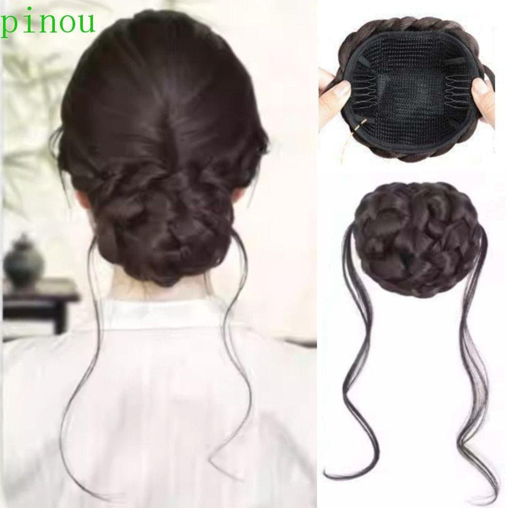 PINOU Chignon Trançado Sintético , Extensões Elegantes De Cabelo De Rabo De Cavalo Fofo , Coque Encaracolado Bagunçado H