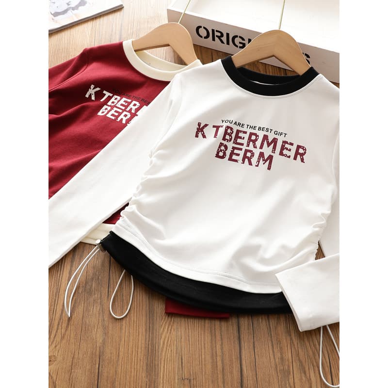 Meninas moda curto puro algodão manga comprida camiseta 2026 primavera outono novo estilo médio grande crianças carta su