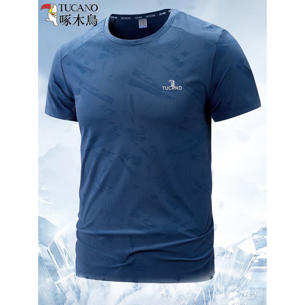 Woodpecker verão masculino gelo seda manga curta camiseta respirável tamanho grande correndo de secagem rápida Fitness e