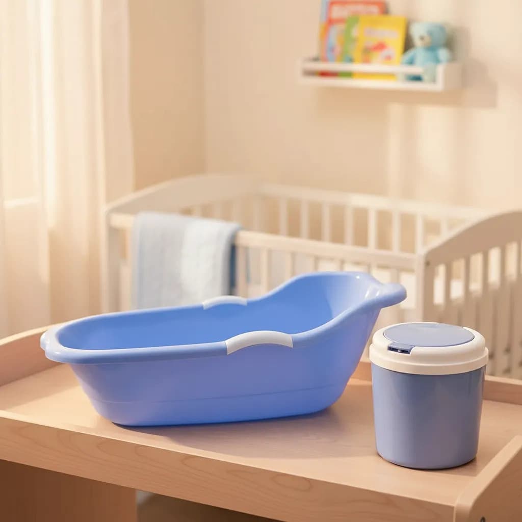 Kit Banheira E Lixeiro Menino Azul Bebe Quarto E Banho Bebe