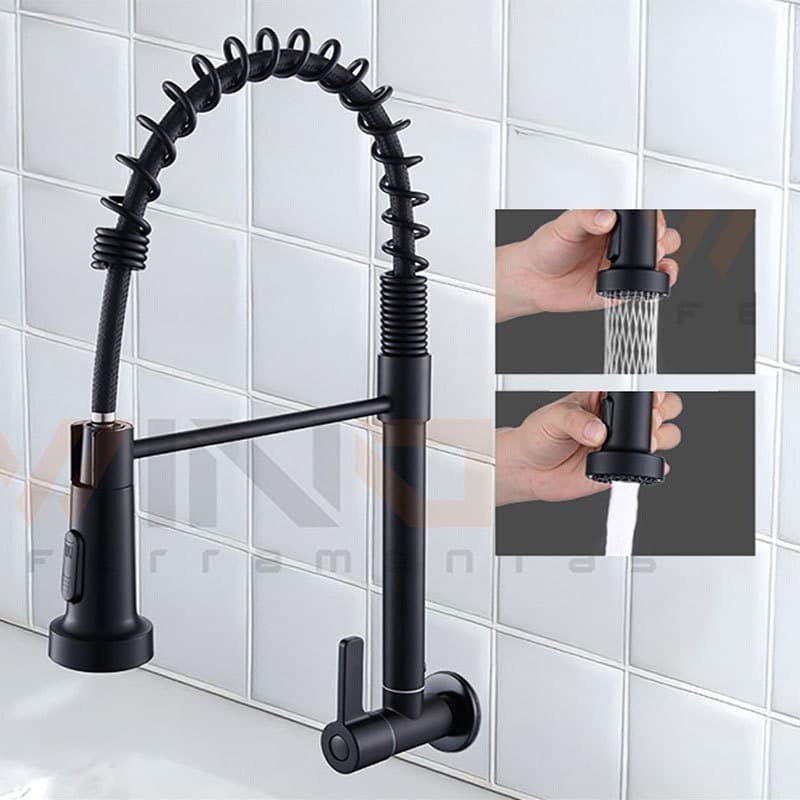 Torneira de Parede Gourmet Inox 304 Cozinha Moderna Jato Spray Água Fria