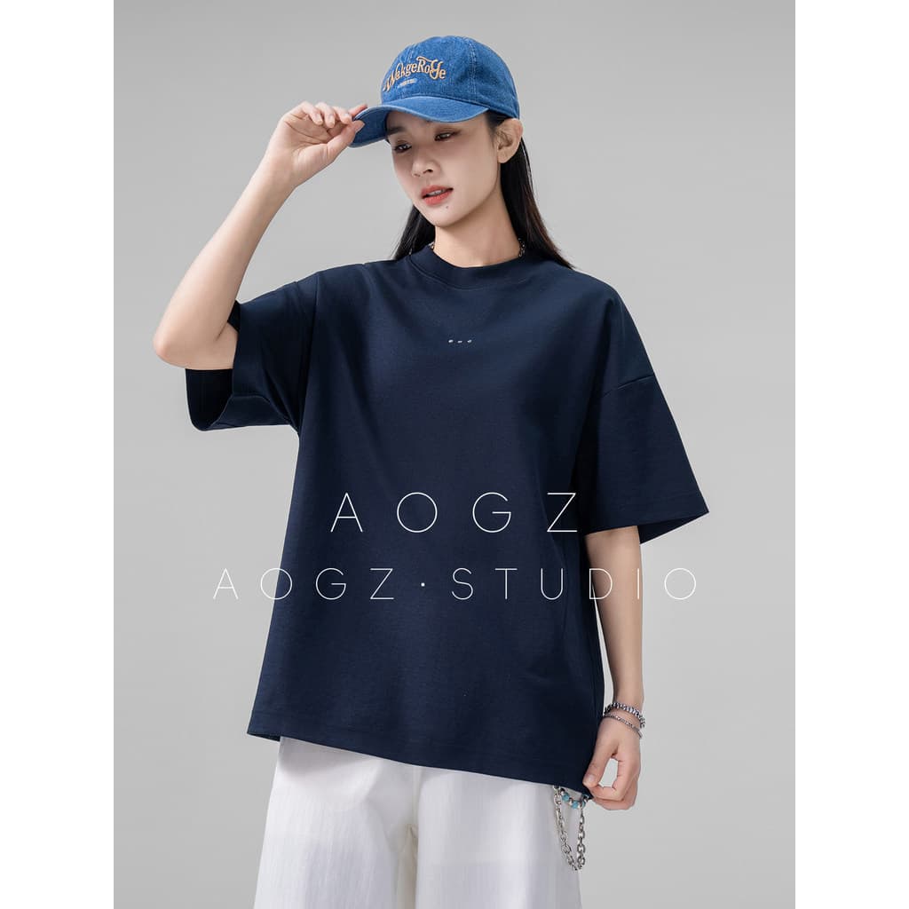 AOGZ Lyocell Camiseta masculina de manga curta verão estilo Hip-Hop seda gelada sensação legal rufião bonito carta grand