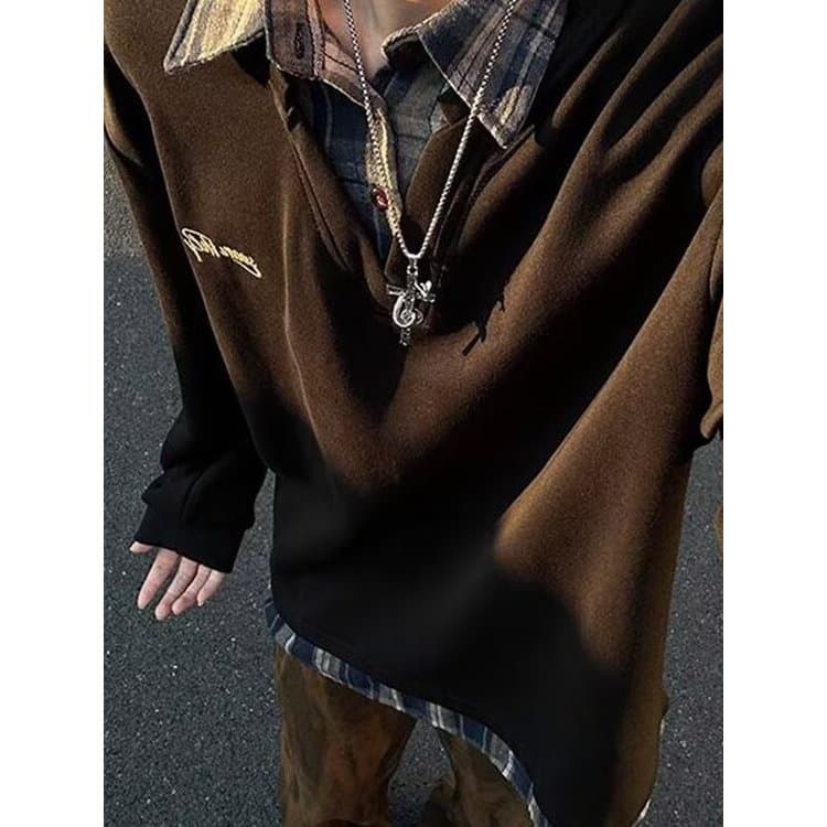 Americano retro outono novo estilo Preppy falso duas peças bordado moletom masculino feminino Street Wear solto retro Ca