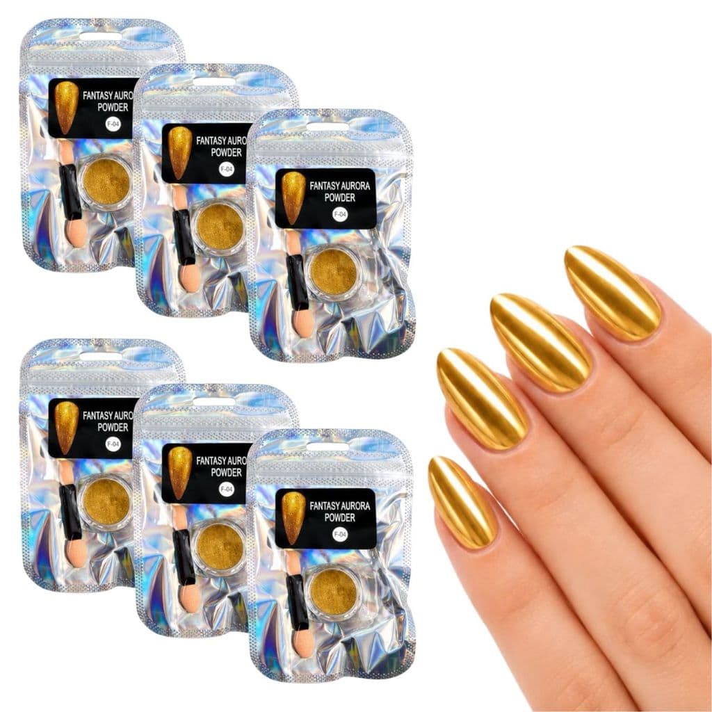 kit 6 Pó cromado metalizado unhas efeito metálico Dourado