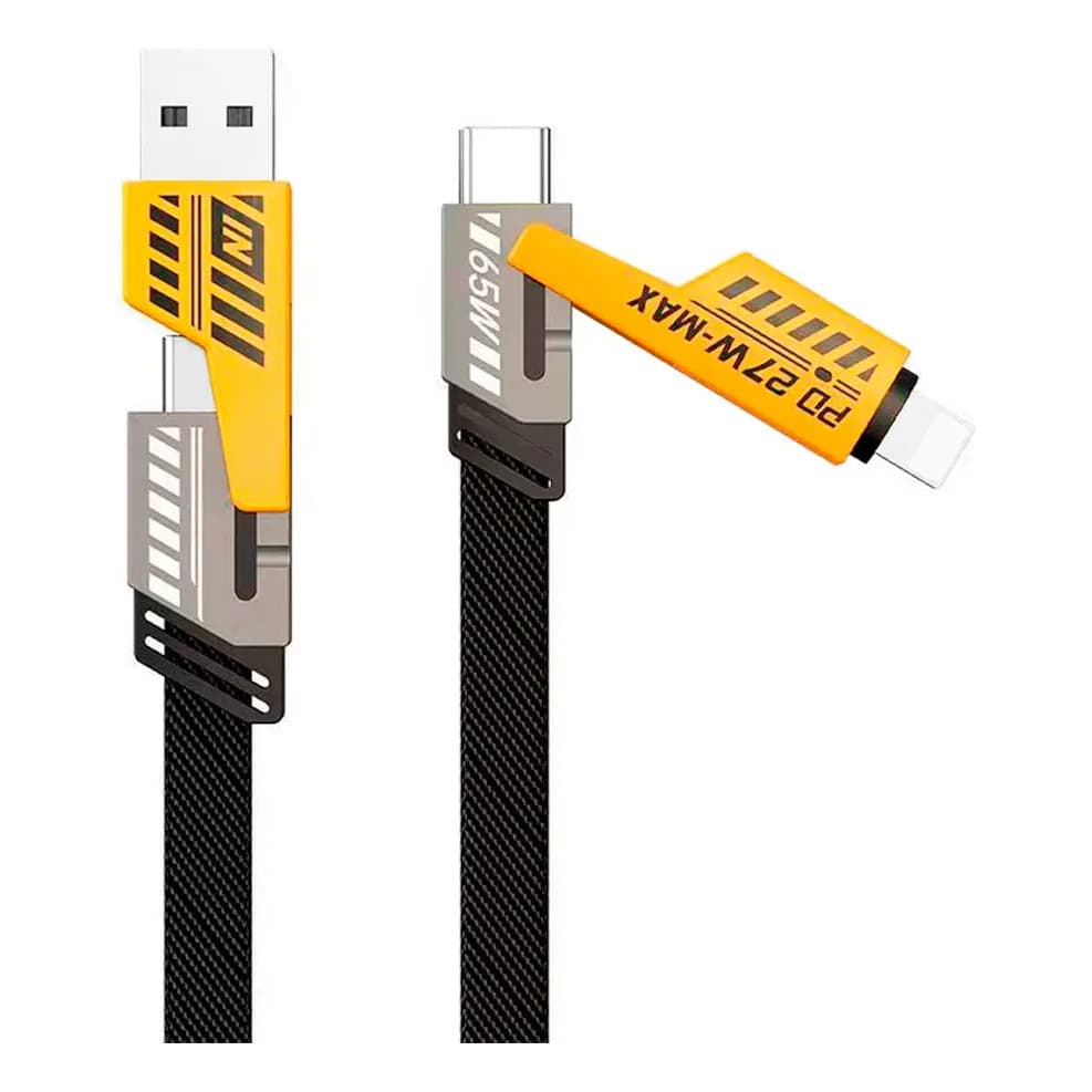 Cabo Carregador 4 em 1 USB-C Lightning 65W Turbo Preto 1 Metro