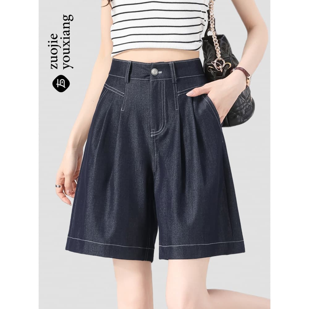 Cintura alta imitação denim Shorts feminino verão 2026 fino novo estilo pequeno a linha mais magro olhar denim Casual ca