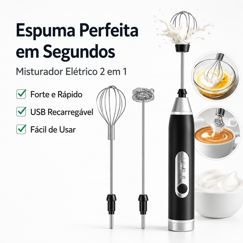 Espumador de Leite Elétrico Portátil para Café e Cappuccino