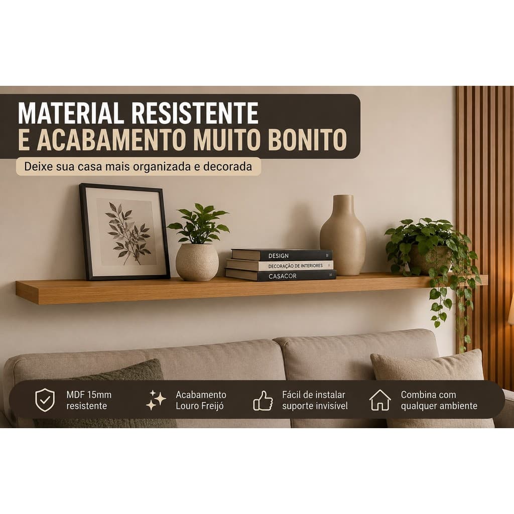 Kit 2 Prateleira Mdp 120x20 Suporte Invisível Na Cor Freijó