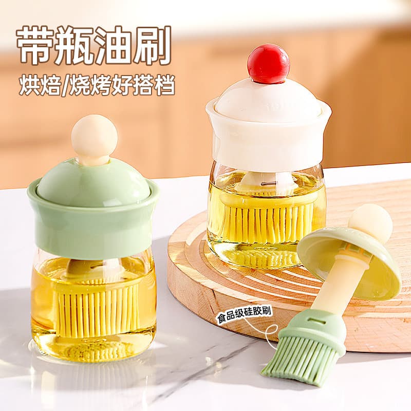 Pincel e frasco de óleo integrados, pincel de óleo de vidro de qualidade alimentar, pincel de silicone resistente a alta