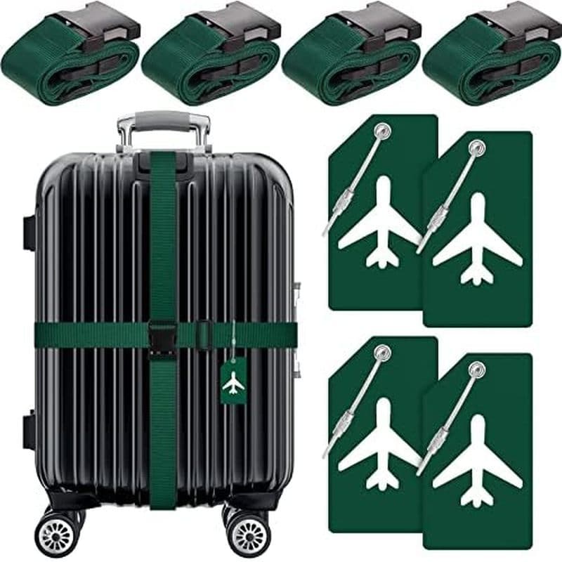 Weewooday Conjunto De 8 Peças De Alças De Bagagem Para Mala Aprovada Pela TSA , 4 Cintos De Ajustáveis De Viagem Etiquet