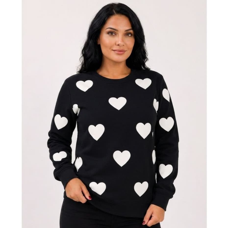 Blusa Moletom Feminina Felpada Estampa Coração Manga Longa Inverno