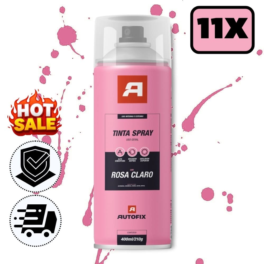 KIT 11 Tinta Spray Aerossol Rosa Claro 400ml Autofix para Ferro, Madeira e Metal incrivel