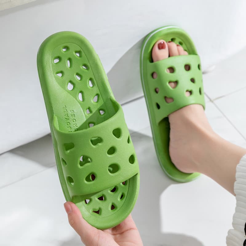 Simples chinelos de banheiro feminino verão cor sólida banho doméstico oco vazamento Anti-deslizamento interior casa san