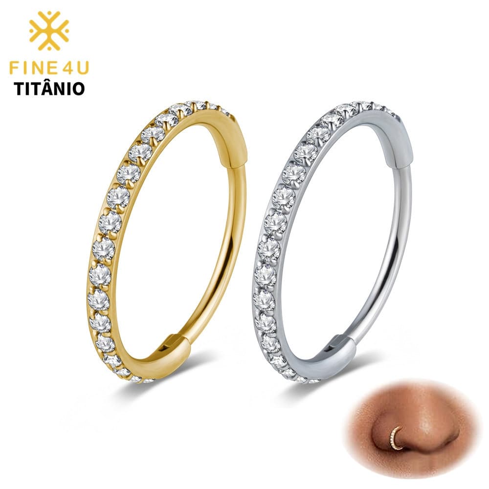 FINE4U Brinco Piercing Titânio Nariz Argola Hipoalergênico 6-12mm Helix Conch Tragus Cartilagem