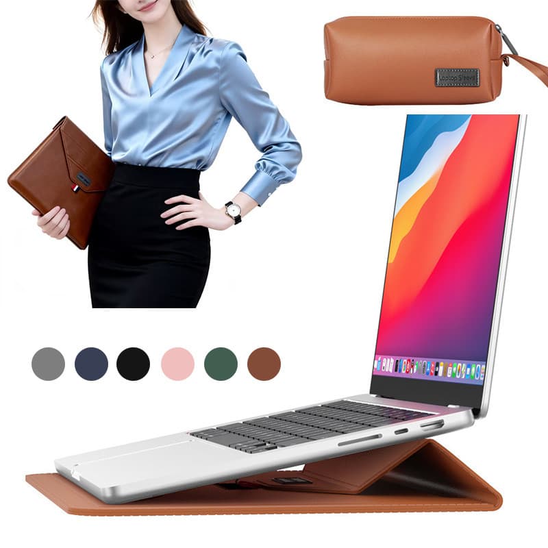 Mochila para notebook de alta qualidade, couro, 13 a 16 polegadas, com suporte e bolsa para carregador