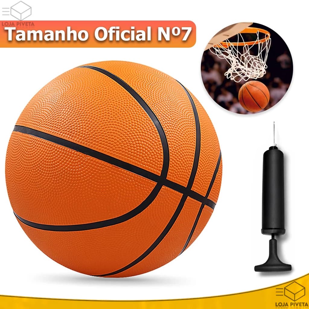 Bola de Basquete Bomba de Encher Ar Tamanho Oficial N7 Profissional Borracha Quadra