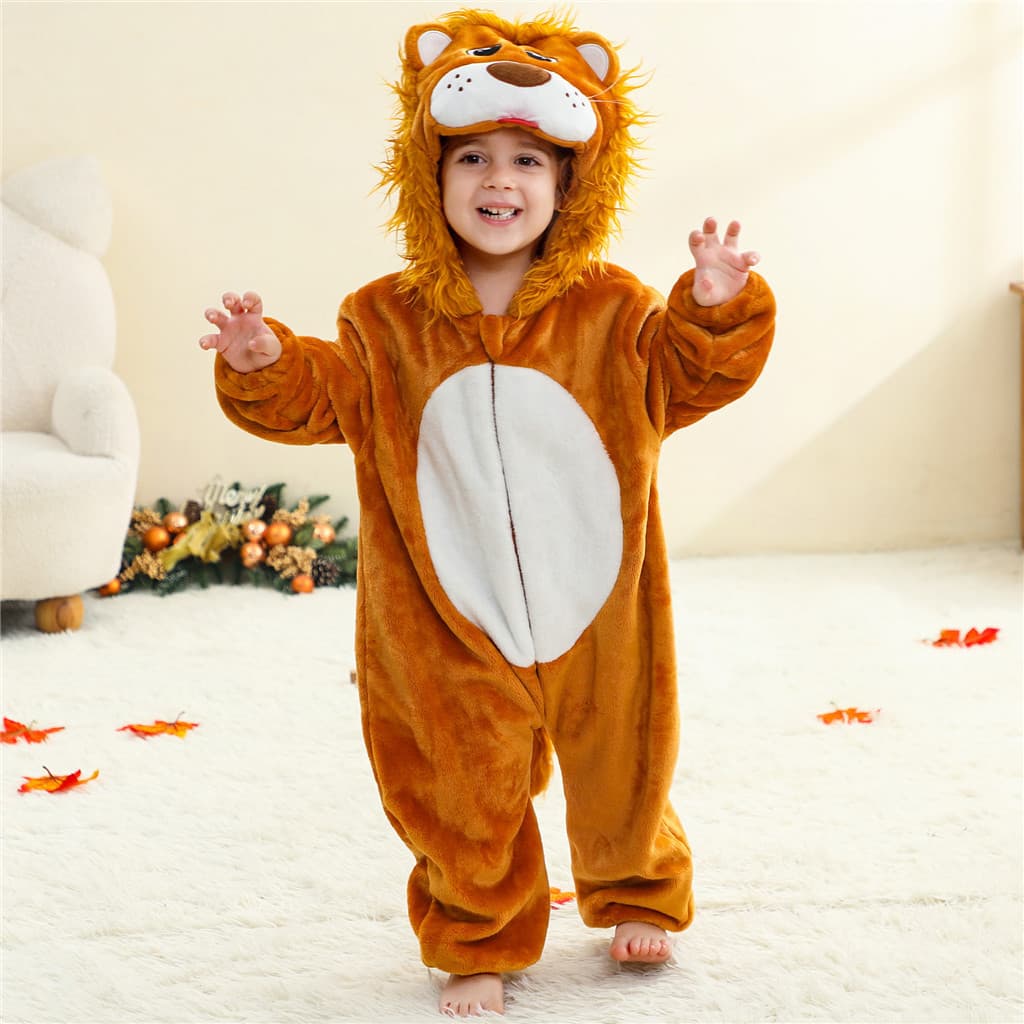 Macacão De Leão Para Bebês , Flanela Aconchegante Recém-Nascidos , Pijama Infantil De Desenho Animado Com Ponto De Dinos