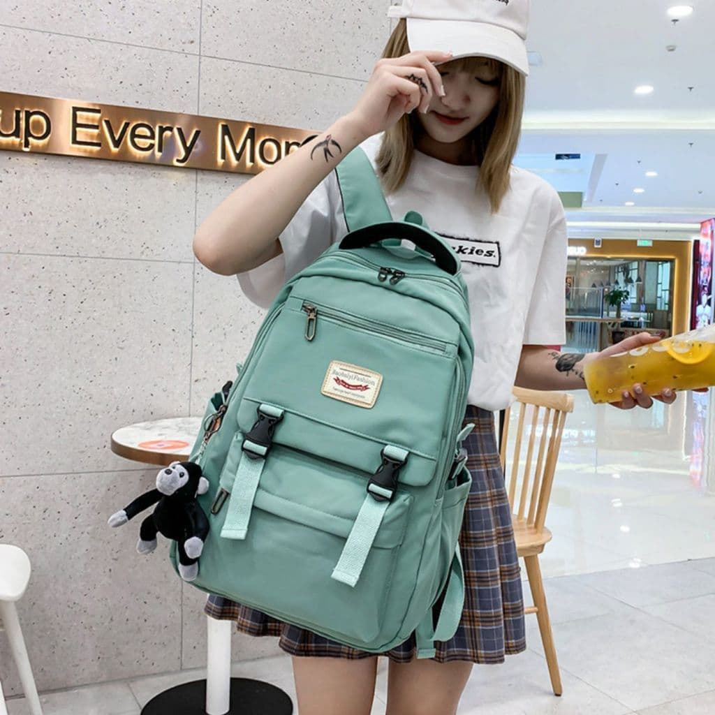 Mochila Escolar Faculdade Unissex Colorida Resistente Grande Capacidade Impermeavel com chaveiro urso