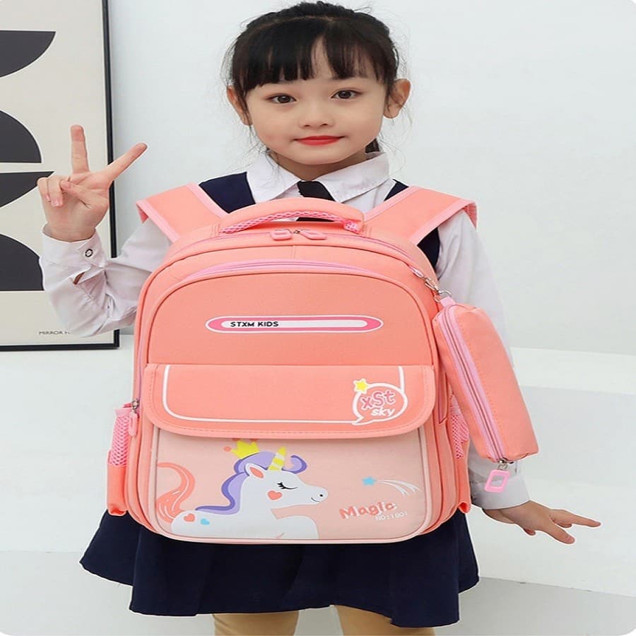 Mochila Escolar De Desenho Dinossauro Sereia Com Estojo
