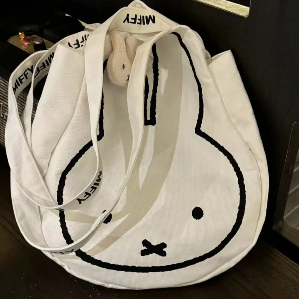 2025 bonito Miffy bolsa de lona verão All-Match bolsa de ombro feminina grande capacidade impressa Commuter bolsa