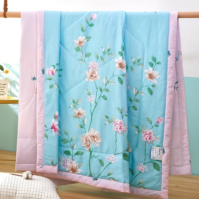 Colcha de ar condicionado de algodão dupla face, algodão puro, verão, colcha fina, colcha dupla de verão, lavável à máqu