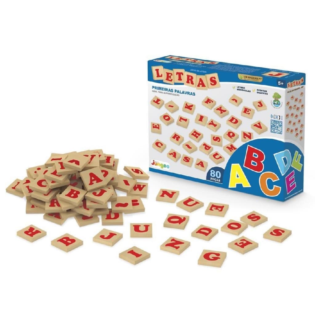 Jogo Educativo Letras em Madeira 80 Peças Alfabetização