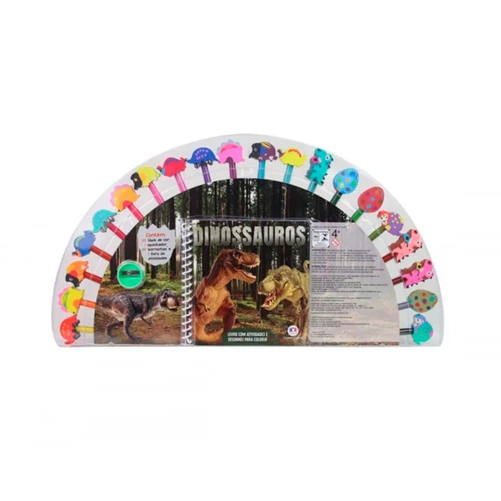 Super Kit de Colorir com Livro, Lápis de Cor, Borracha e Apontador - Dinossauros - Ciranda Cultural