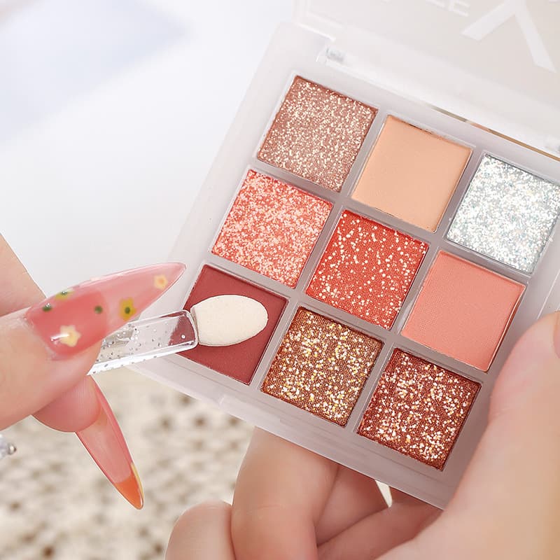 Ramera paleta de sombras de nove cores glitter perolado à prova d'água glitter estudante barato pequena paleta portátil