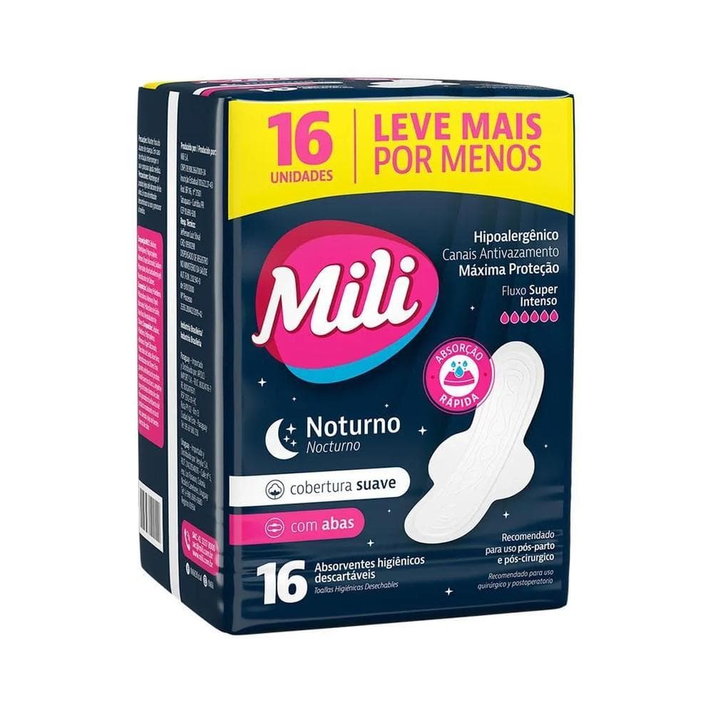 Absorvente Noturno Mili Suave Com Abas Leve 16 Pague 14