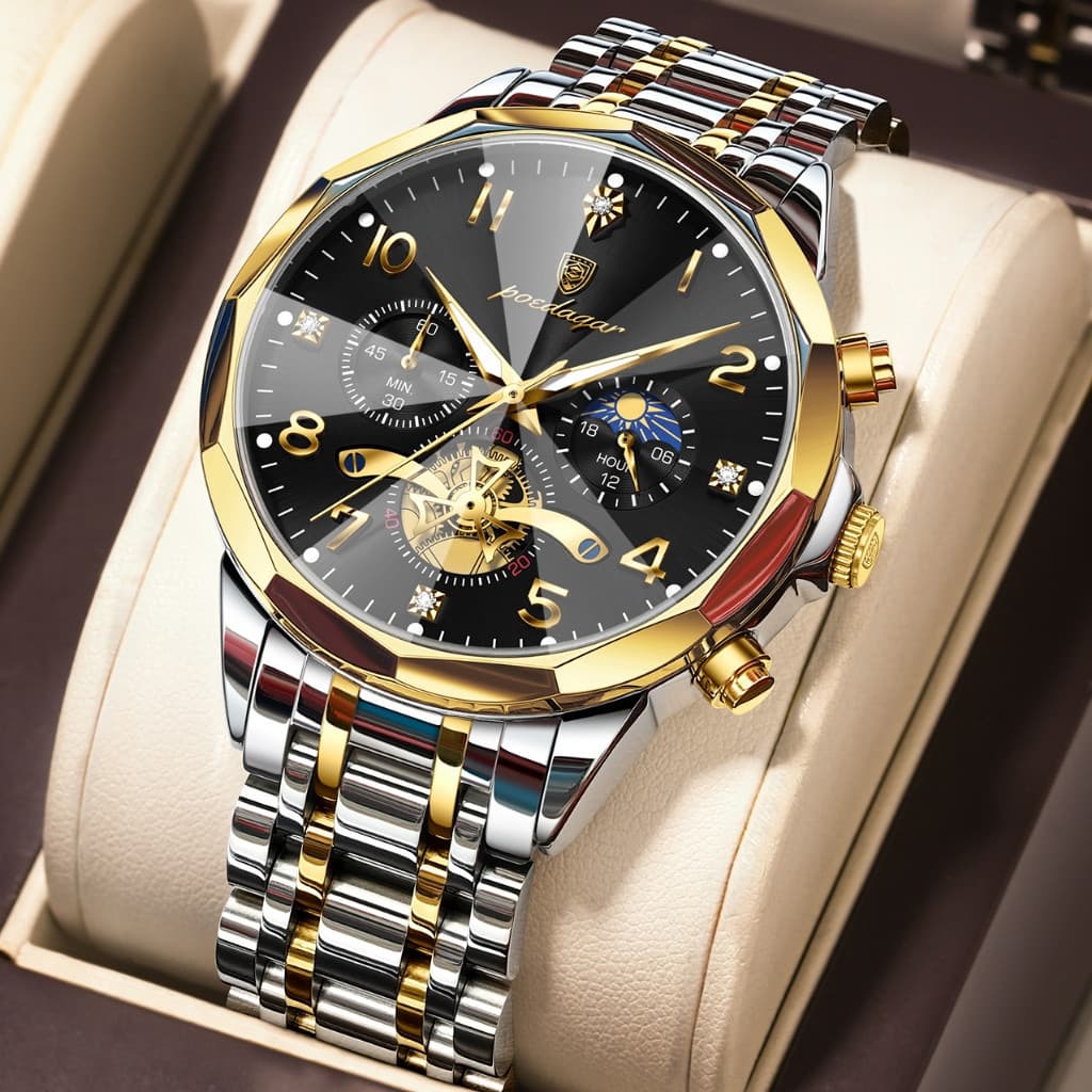 [Novo] POEDAGAR Hollow Tourbillon Relógio Para Homens Relógios Masculinos De Quartzo À Prova D'água De Pulso De Negócios