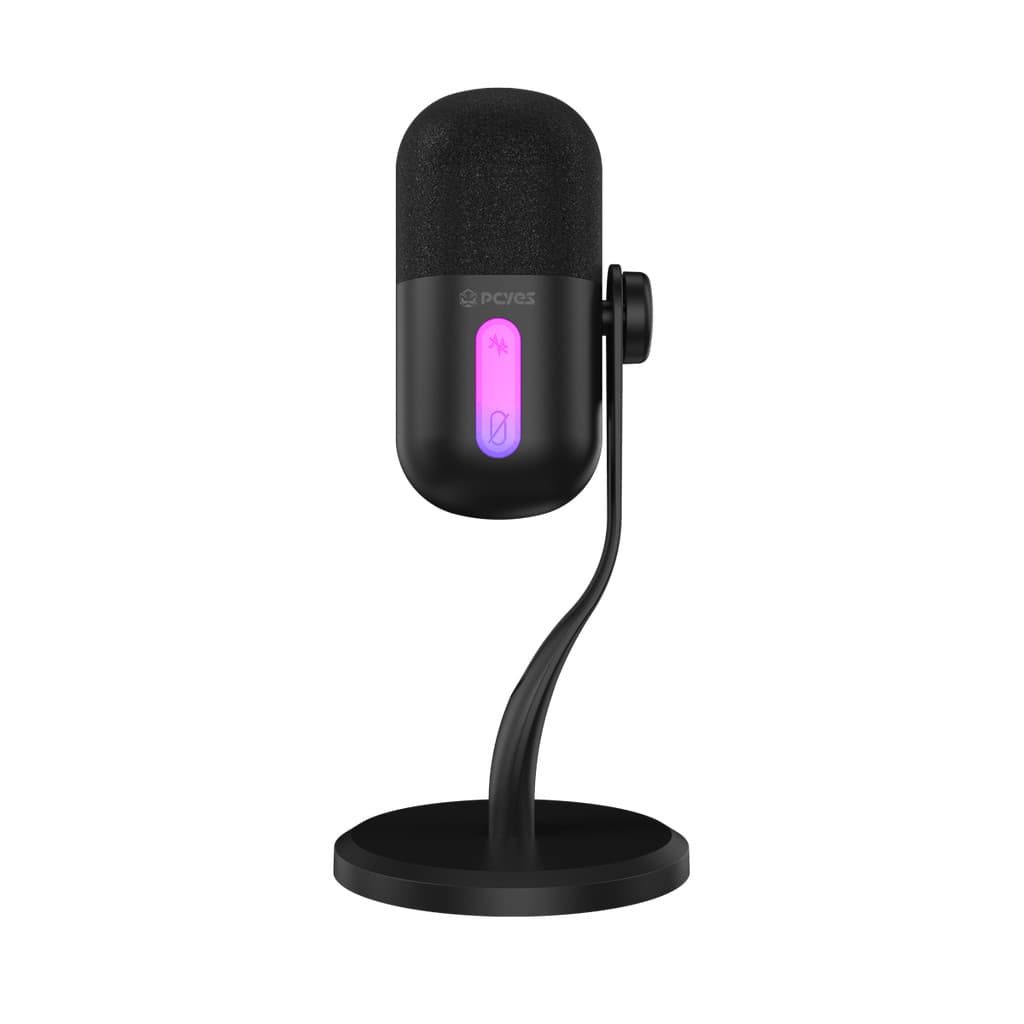 Microfone Gamer RGB PCYES Volini USB Condensador PC / Notebook Streamer Podcast Mute Headset Branco Preto 1 Ano Garantia