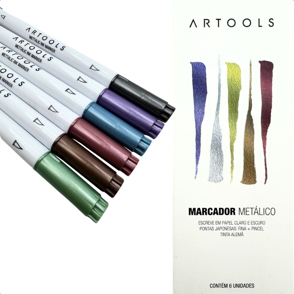 Kit 6 Marcadores Artools Metalizados Ponta Dupla Lettering
