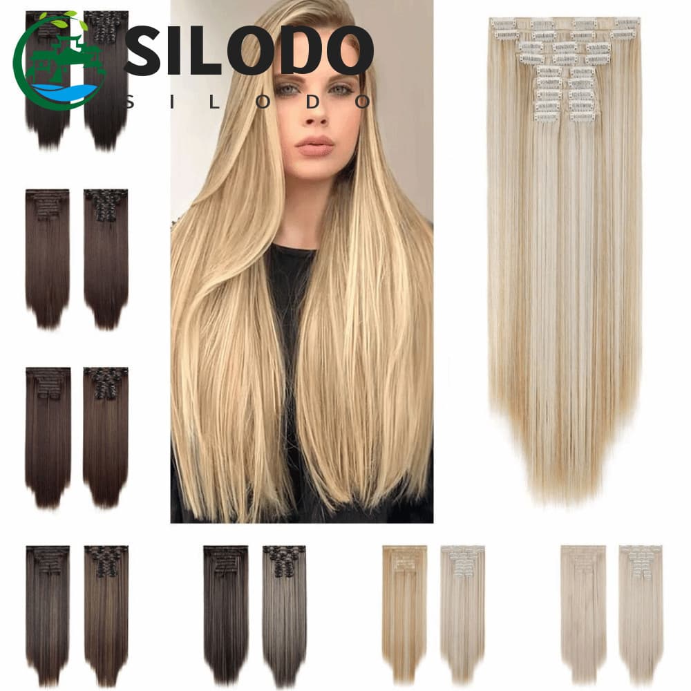 SILODO 11 Unidades/Se 24 Clipes De Extensão De Cabelo , Fibra Sintética Resistente Ao Calor , Natural Longo E Reto , Pen